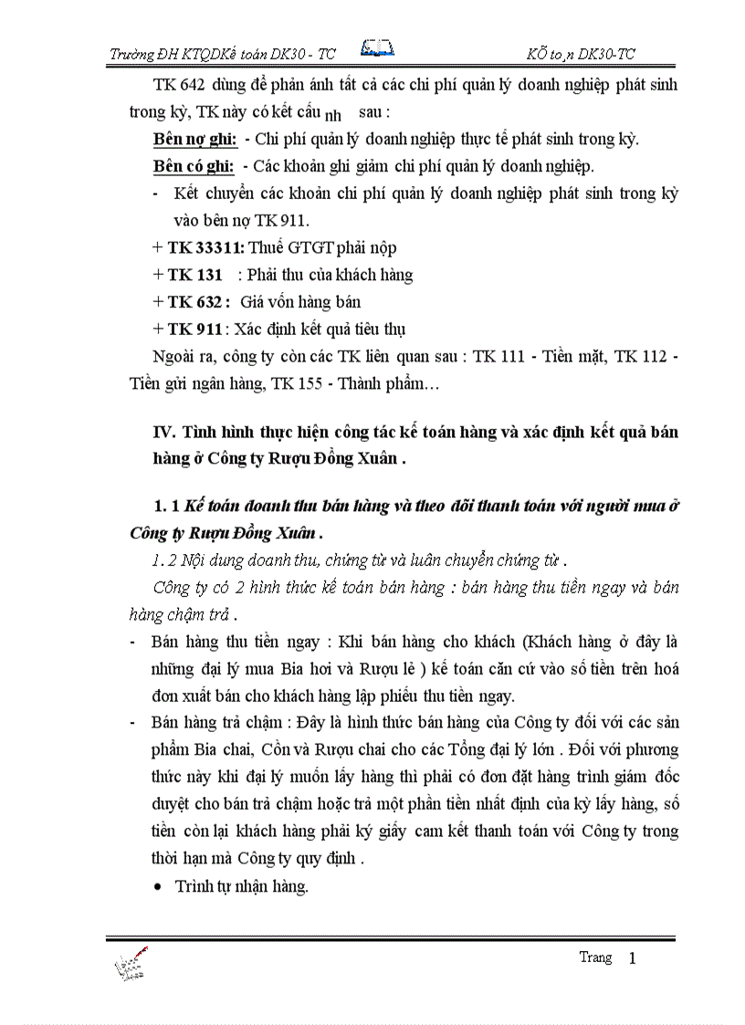 image for page Tổ chức công tác kế toán bán hàng và xác định kết quả tại Công Ty Rượu Đồng xuân 1