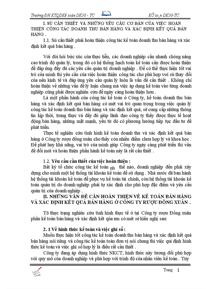 image for page Tổ chức công tác kế toán bán hàng và xác định kết quả tại Công Ty Rượu Đồng xuân 1