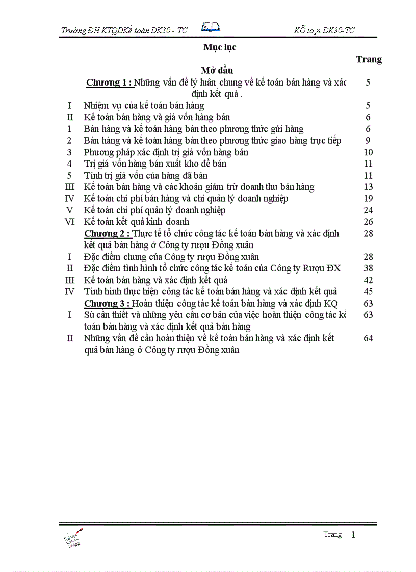 image for page Tổ chức công tác kế toán bán hàng và xác định kết quả tại Công Ty Rượu Đồng xuân 1
