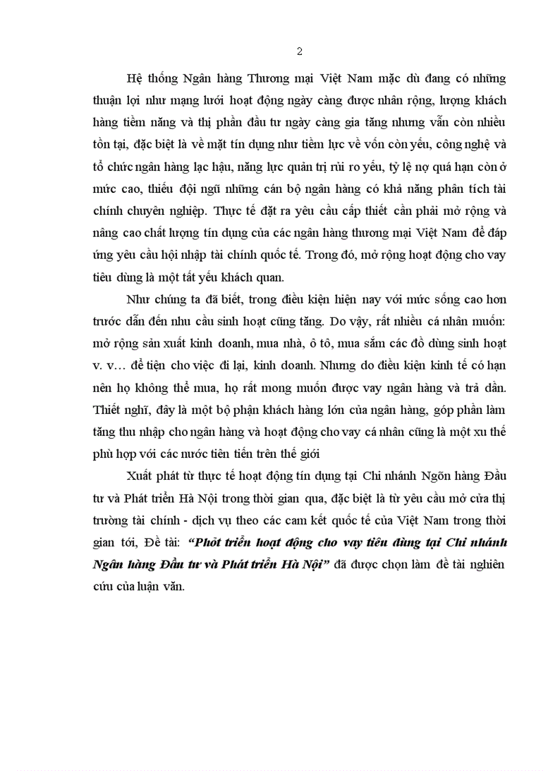 image for page Phát triển hoạt động cho vay tiêu dùng tại Chi nhánh Ngân hàng Đầu tư và Phát triển Hà Nội