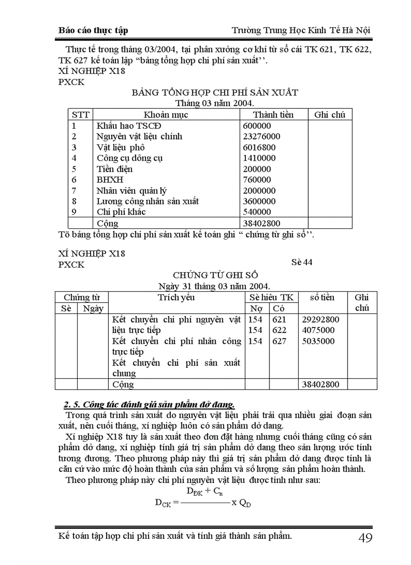 image for page Kế toán chi phí sản xuất và tính giá thành sản phẩm tại xí nghiệp X18 1