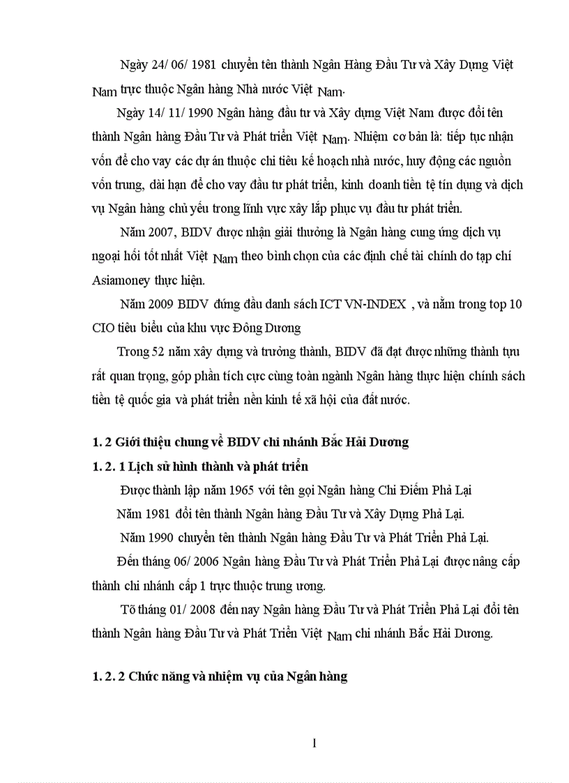 image for page Tình hình hoạt động kinh doanh của ngân hàng Đầu Tư và Phát Triển Việt Nam và Chi nhánh BIDV Bắc Hải Dương