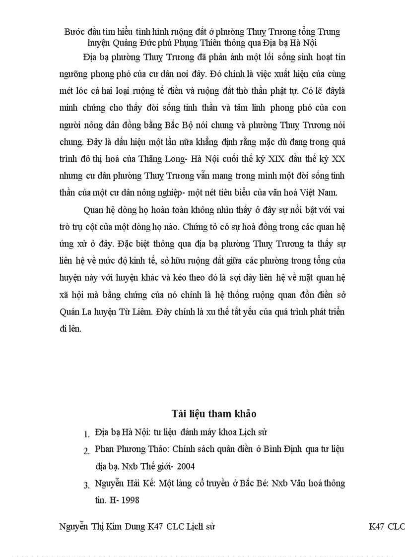 image for page Bước đầu tìm hiểu tình hình ruộng đất ở phường Thuỵ Trương tổng Trung huyện Quảng Đức phủ Phụng Thiên thông qua Địa bạ Hà Nội 1