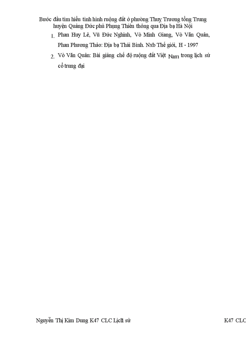 image for page Bước đầu tìm hiểu tình hình ruộng đất ở phường Thuỵ Trương tổng Trung huyện Quảng Đức phủ Phụng Thiên thông qua Địa bạ Hà Nội 1