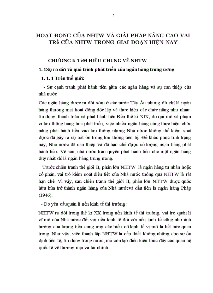image for page Hoạt động của NHTW và giải pháp nâng cao vai trò của NHTW trong giai đoạn hiện nay