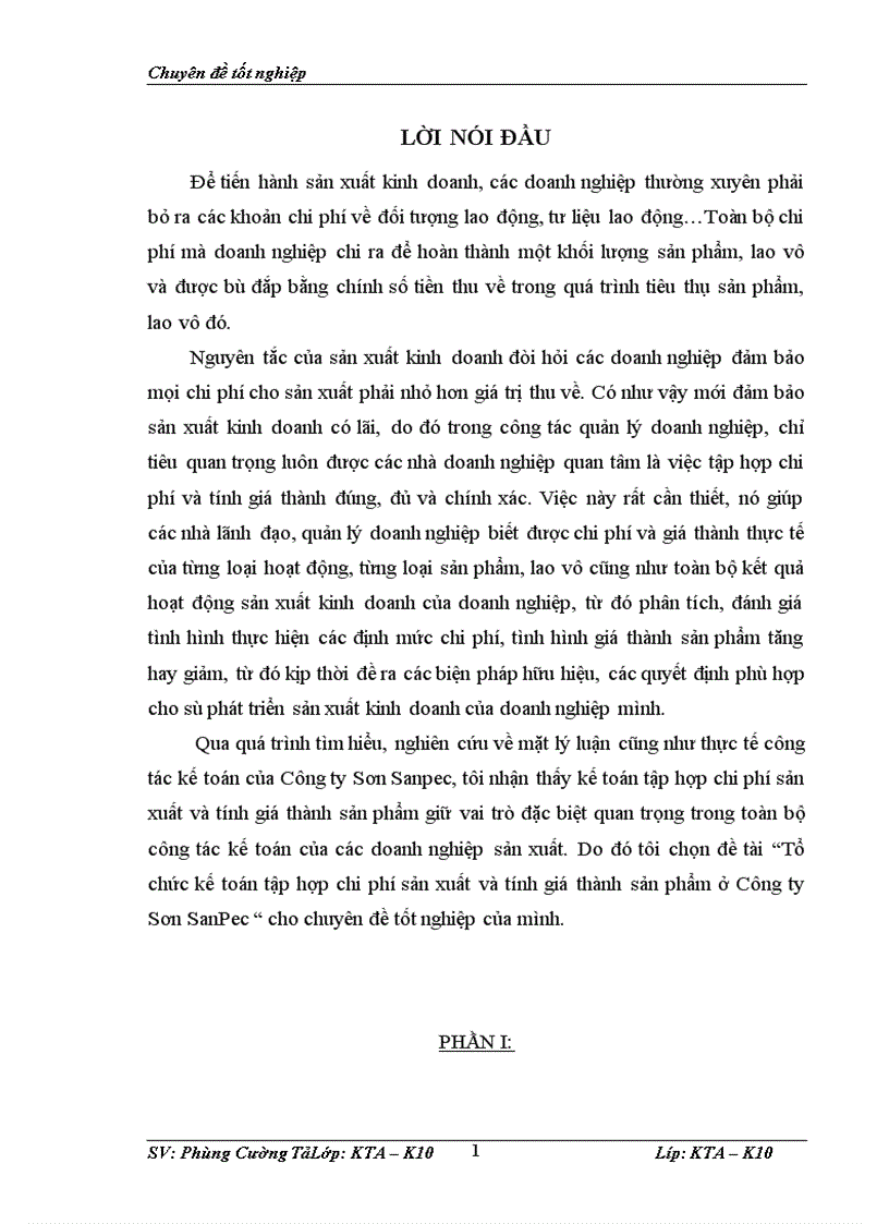 image for page Tổ chức kế toán tập hợp chi phí sản xuất và tính giá thành sản phẩm ở Công ty Sơn SanPec 1