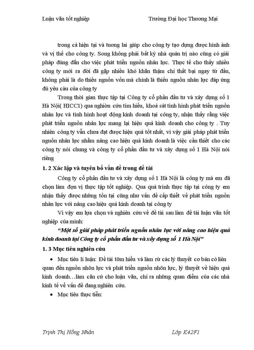 image for page Một số giải pháp phát triển nguồn nhân lực với nâng cao hiệu quả kinh doanh tại Công ty cổ phần đầu tư và xây dựng số 1 Hà Nội 1