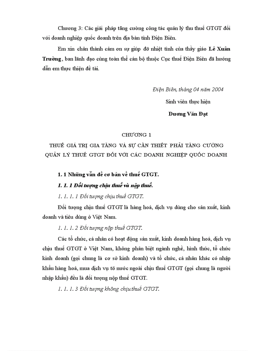 Các giải pháp tăng cường công tác quản lý thu thuế GTGT đối với doanh nghiệp quốc doanh trên địa bàn tỉnh Điện Biên 1