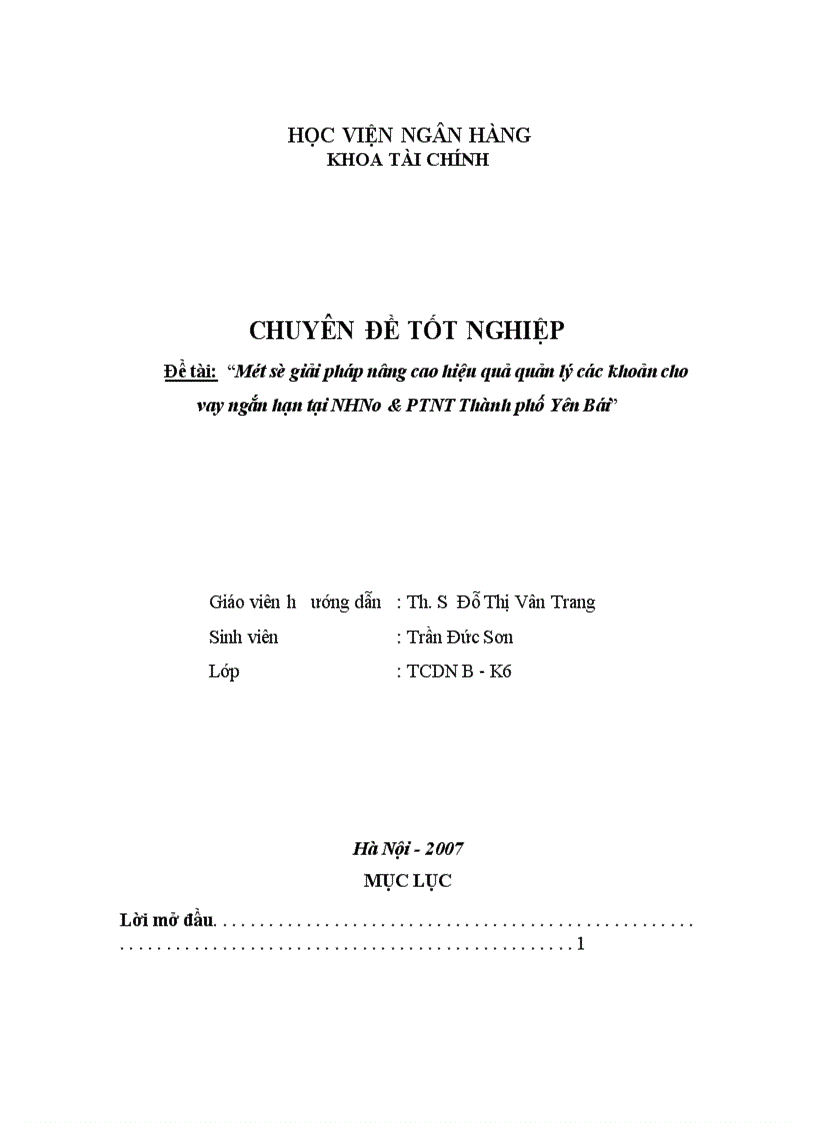 image for page Một số giải pháp nâng cao hiệu quả quản lý các khoản cho vay ngắn hạn tại NHNo PTNT Thành phố Yên Bái