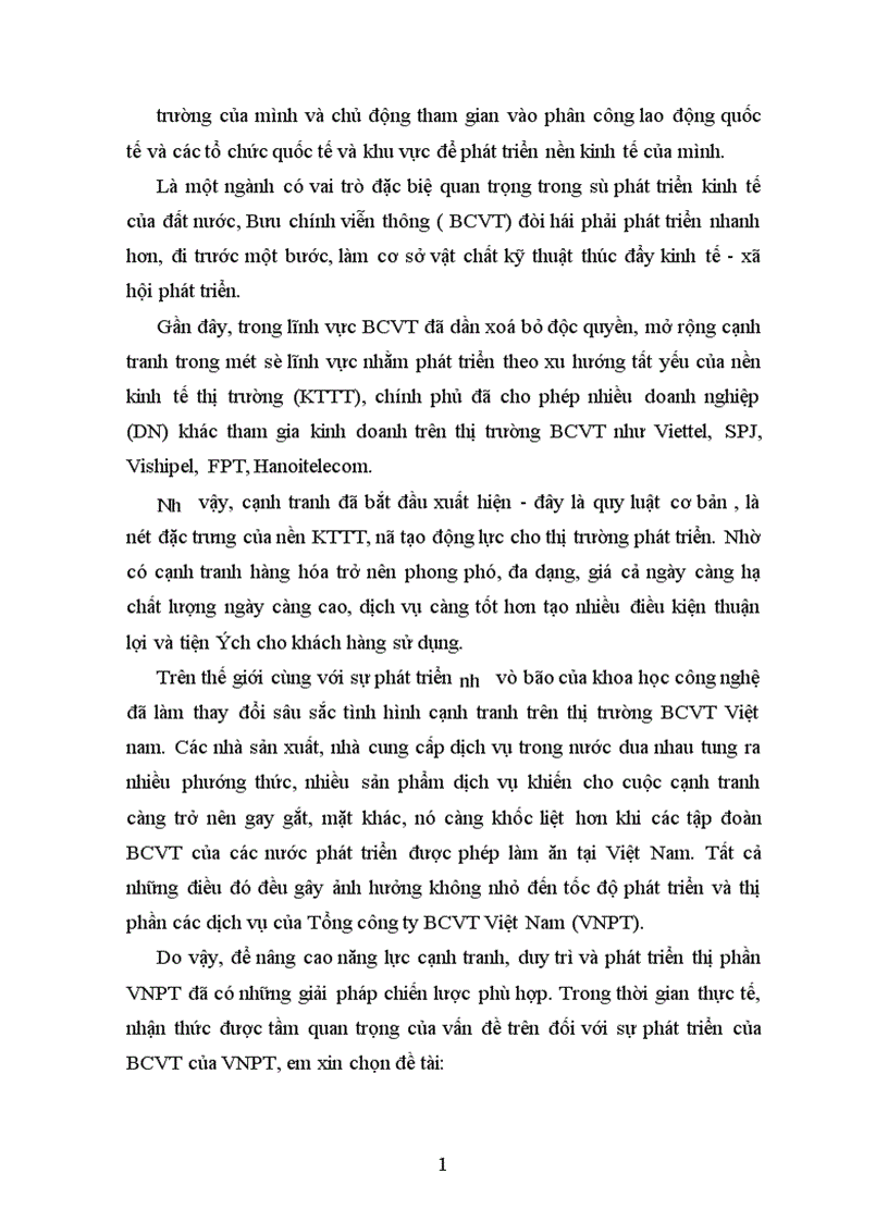 Một số giải pháp quản lý nhằm nâng cao khả năng cạnh tranh trong lĩnh vực BCVT của Tổng công ty BCVT Việt Nam 1