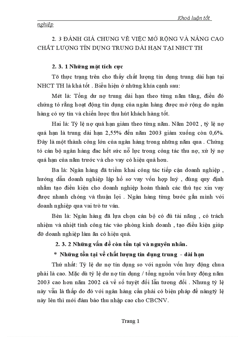 image for page Một số giải pháp nhằm mở rộng cho vay và nâng cao chất lượng tín dụng trung dài hạn của Ngân hàng Công thương Thanh hoá 1