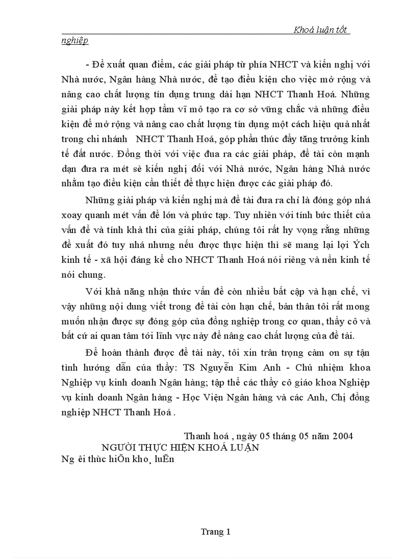 image for page Một số giải pháp nhằm mở rộng cho vay và nâng cao chất lượng tín dụng trung dài hạn của Ngân hàng Công thương Thanh hoá 1