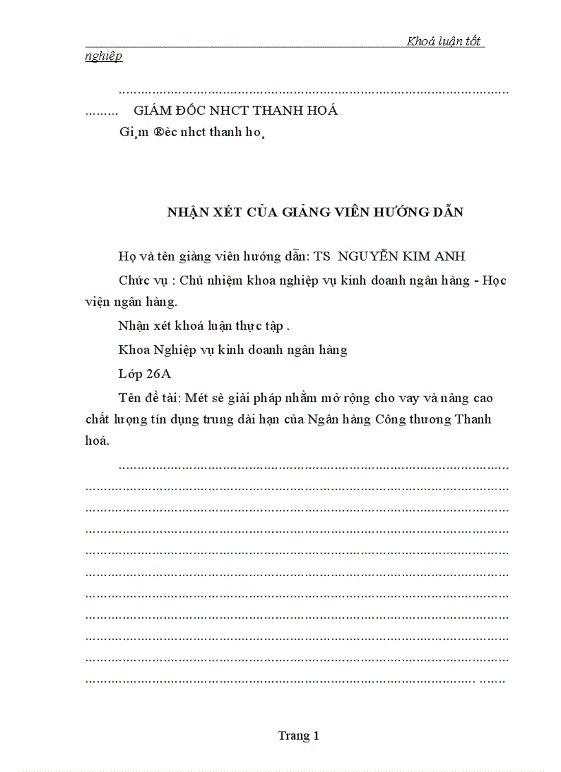 image for page Một số giải pháp nhằm mở rộng cho vay và nâng cao chất lượng tín dụng trung dài hạn của Ngân hàng Công thương Thanh hoá 1