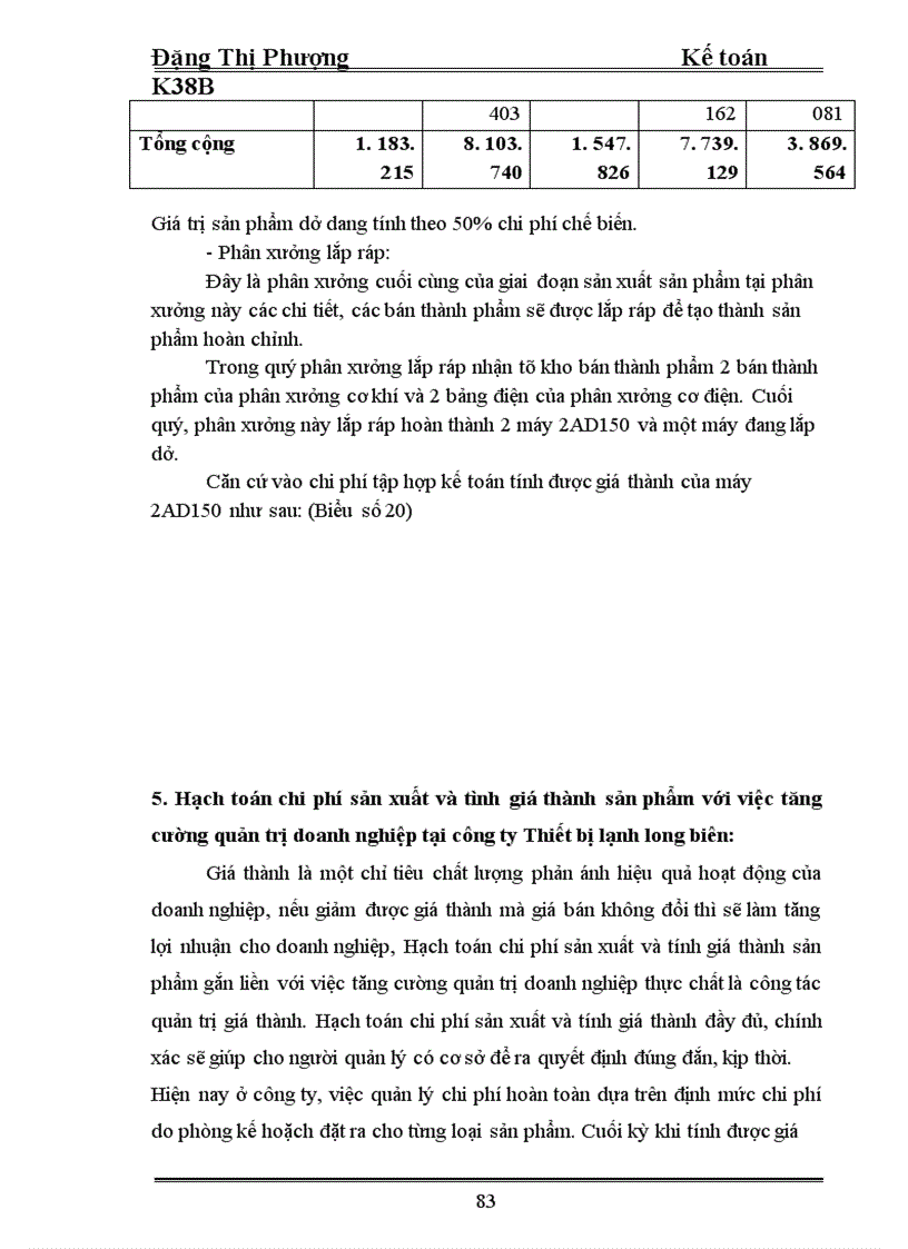 image for page Hoàn thiện công tác hạch toán chi phí sản xuất và tính giá thành sản phẩm với việc tăng cường quản trị ở Công ty thiết bị lạnh Long Biên 1