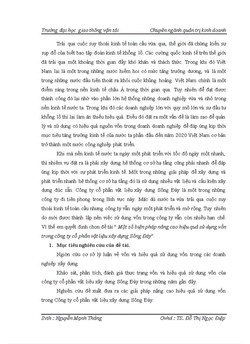 image for page Một số biện pháp nâng cao hiệu quả sử dụng vốn trong công ty cổ phần vật liệu xây dựng Sông Đáy