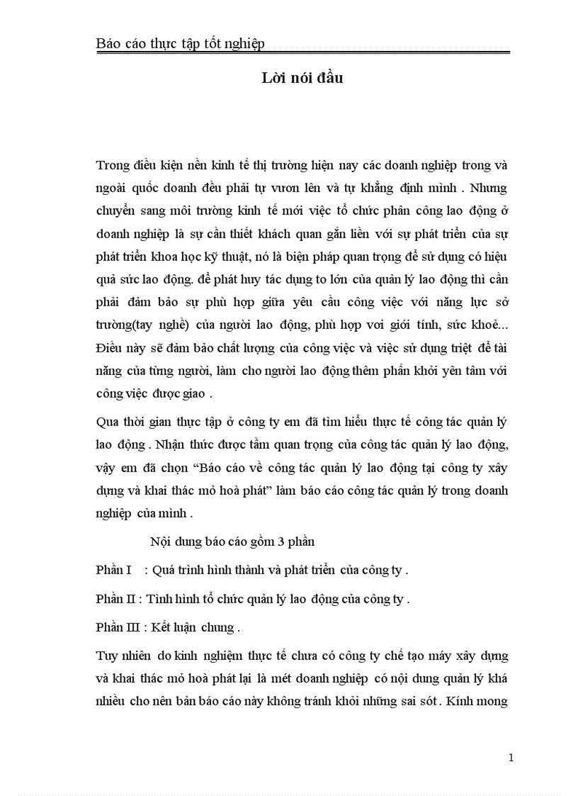 image for page Báo cáo về công tác quản lý lao động tại công ty xây dựng và khai thác mỏ Hoà Phát