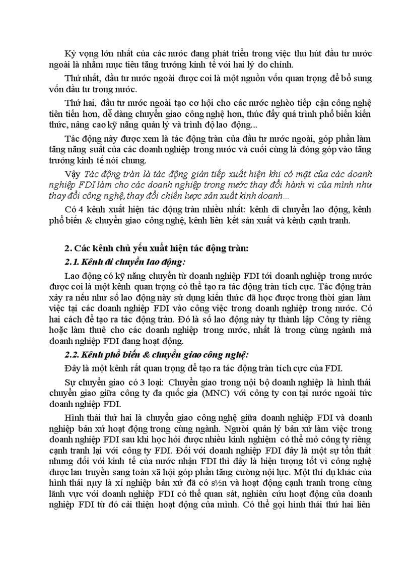 image for page Giải thích tác động tràn của FDI đến khu vực kinh tế trong nước 1