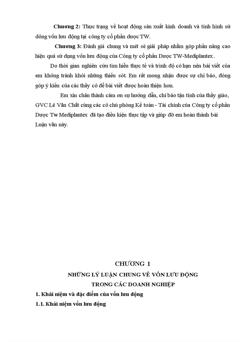 image for page Vốn lưu động và một số biện pháp nhằm nâng cao hiệu quả sử dụng vốn lưu động tại Công ty cổ phần Dược TW Mediplantex