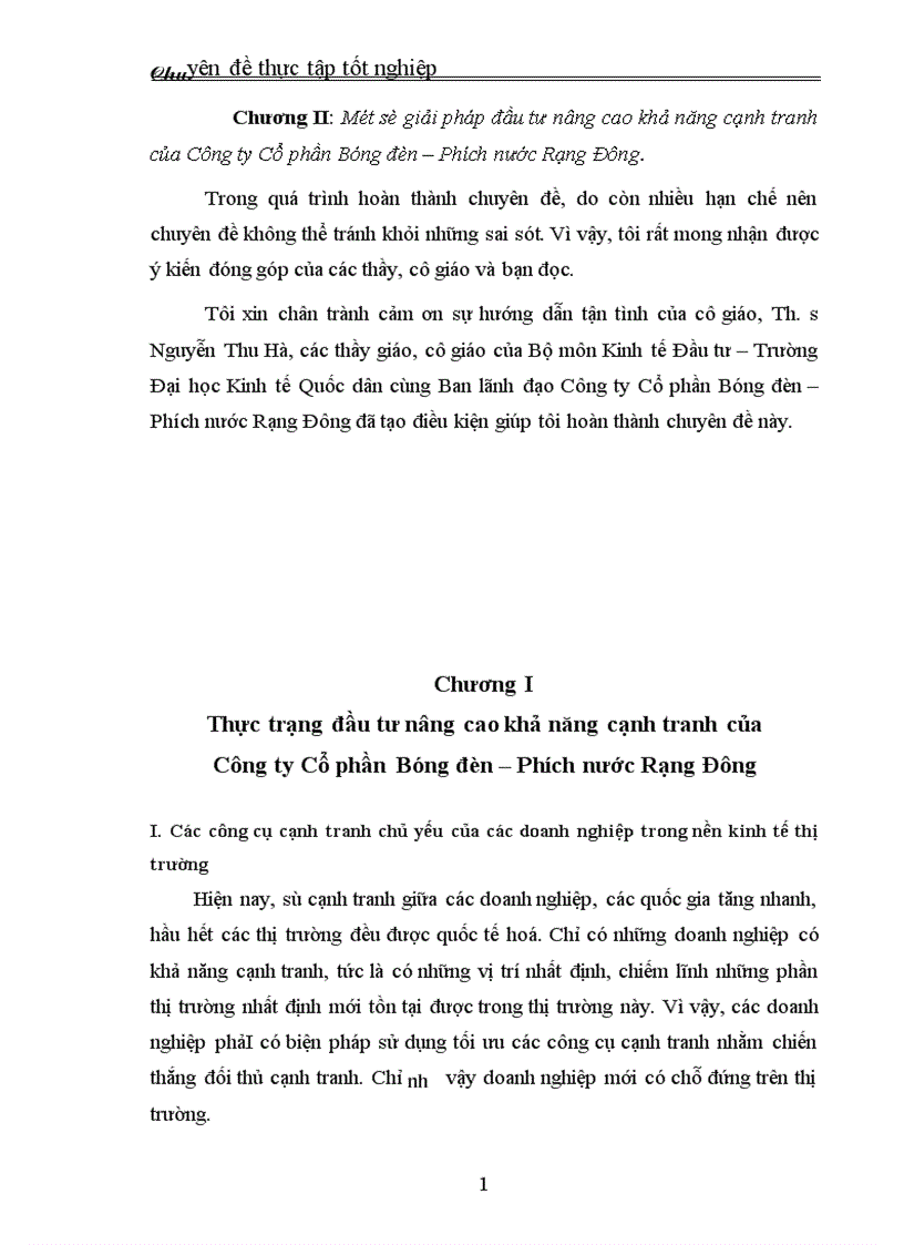 image for page Thực trạng và giải pháp đầu tư nâng cao khả năng cạnh tranh của Công ty Cổ phần Bóng đèn Phích nước Rạng Đông 1