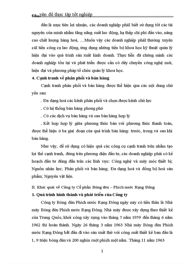 image for page Thực trạng và giải pháp đầu tư nâng cao khả năng cạnh tranh của Công ty Cổ phần Bóng đèn Phích nước Rạng Đông 1