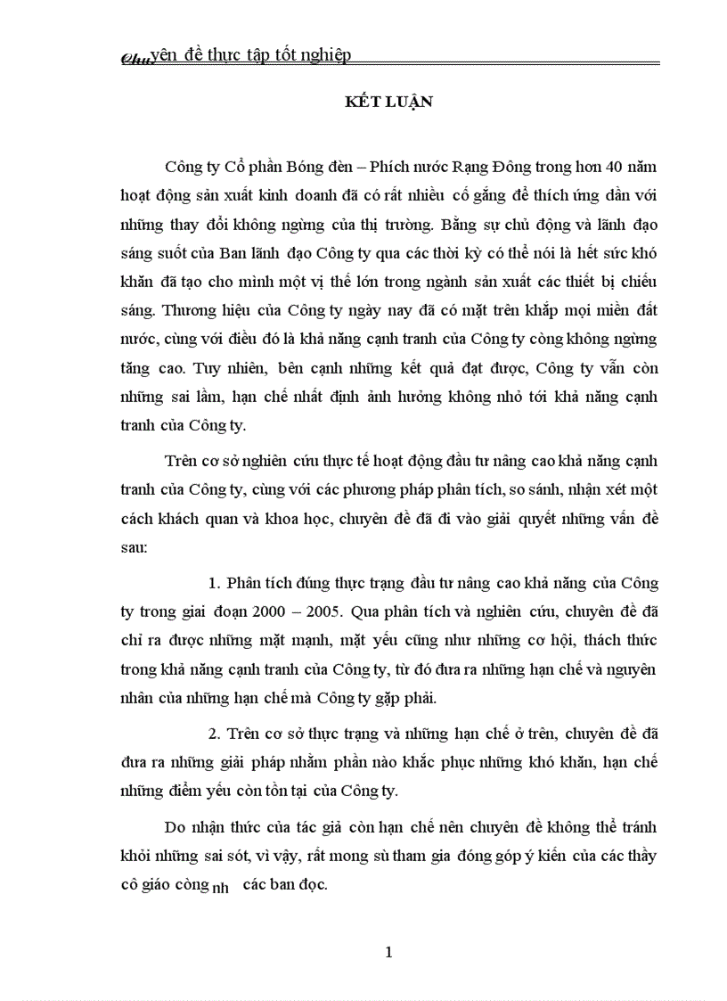 image for page Thực trạng và giải pháp đầu tư nâng cao khả năng cạnh tranh của Công ty Cổ phần Bóng đèn Phích nước Rạng Đông 1