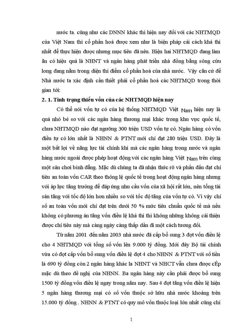 image for page Sự cần thiết của việc cổ phần hoá các NHTMQD Việt Nam