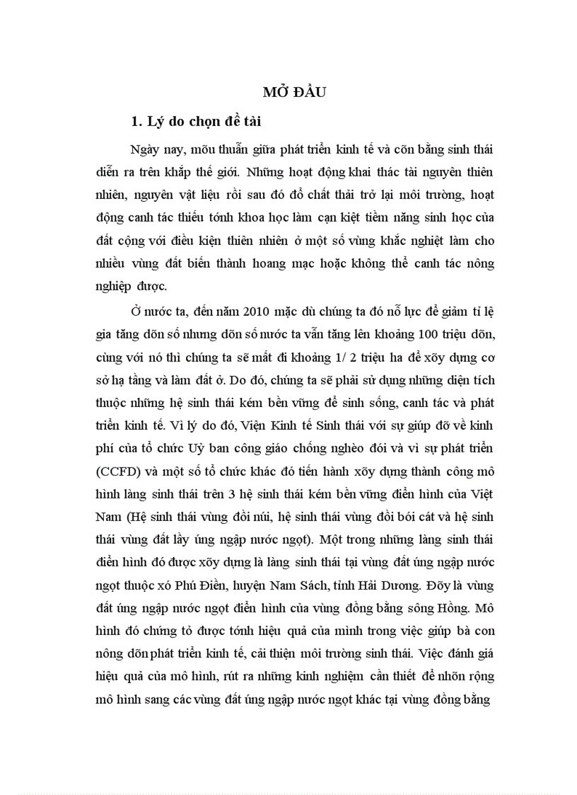 image for page Đánh giá hiệu quả của việc xây dựng mô hình làng sinh thái trên hệ sinh thái kém bền vững tại vùng đất úng ngập nước ngọt thuộc xã Phú Điền huyện Nam Sách tỉnh Hải Dương