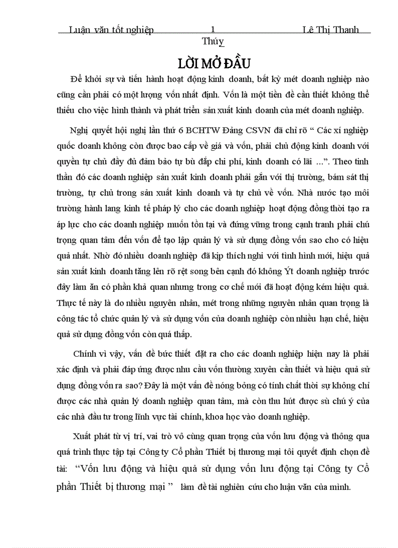 image for page Vốn lưu động và hiệu quả sử dụng vốn lưu động tại Công ty Cổ phần Thiết bị thương mại 1