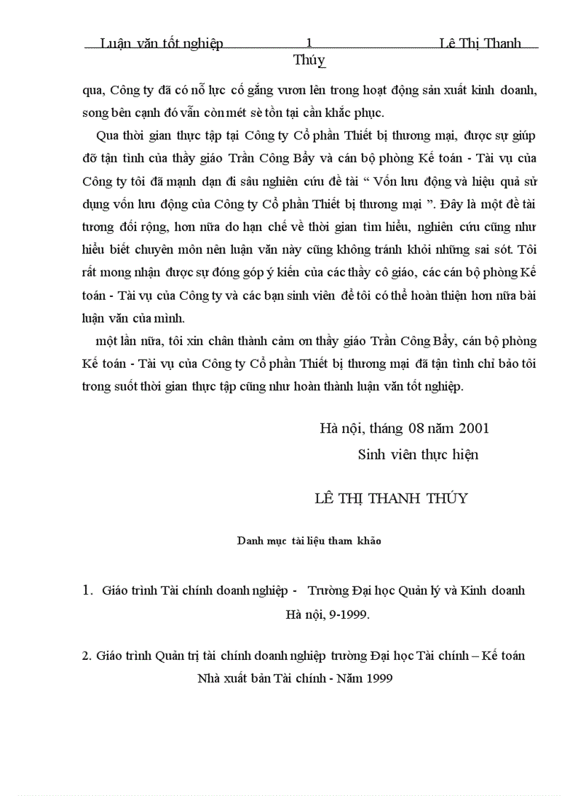 image for page Vốn lưu động và hiệu quả sử dụng vốn lưu động tại Công ty Cổ phần Thiết bị thương mại 1