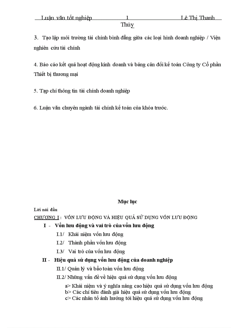 image for page Vốn lưu động và hiệu quả sử dụng vốn lưu động tại Công ty Cổ phần Thiết bị thương mại 1