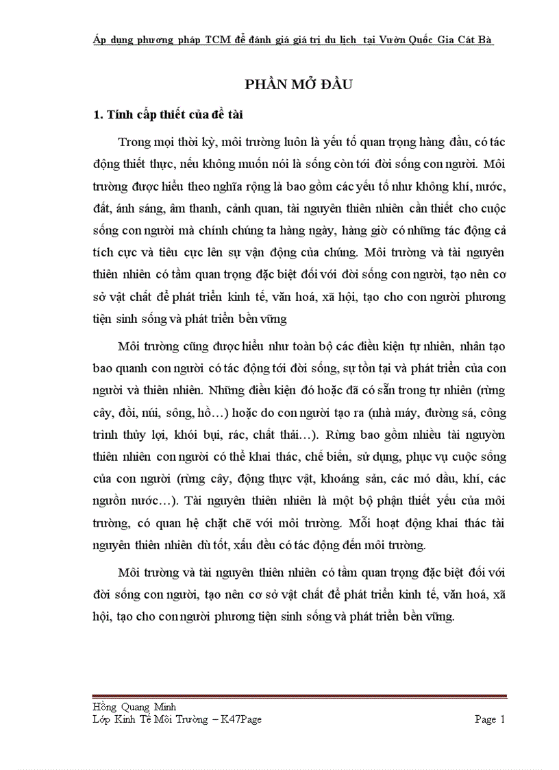 image for page Áp dụng phương pháp TCM để đánh giá giá trị du lịch tại Vườn Quốc Gia Cát Bà tp Hải Phòng 1
