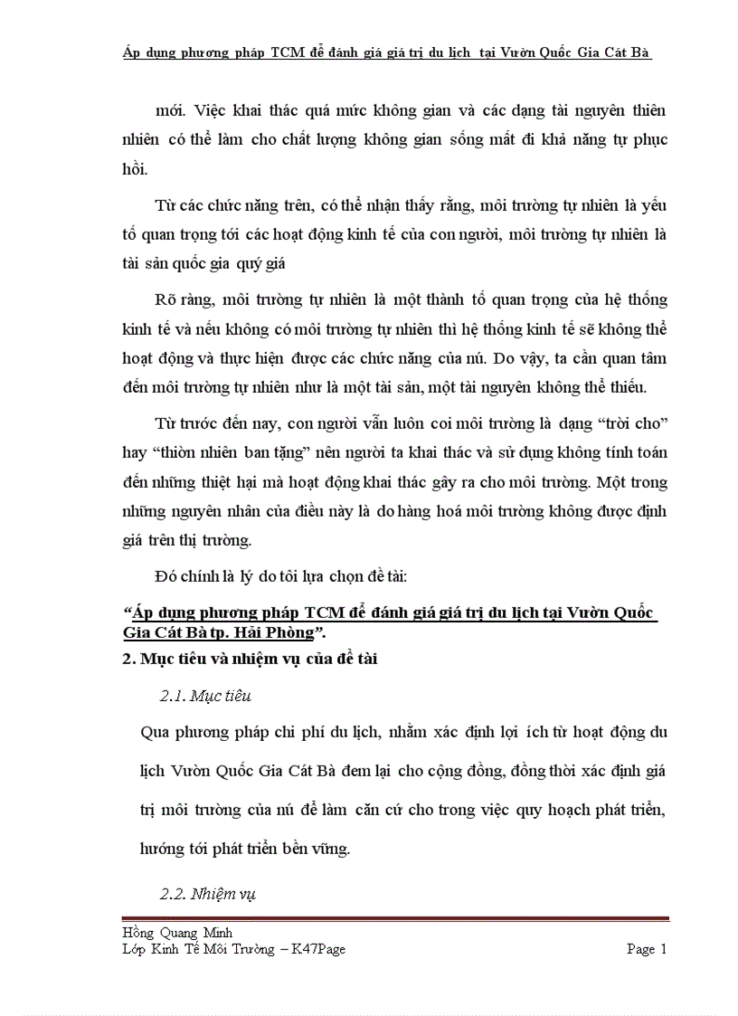 image for page Áp dụng phương pháp TCM để đánh giá giá trị du lịch tại Vườn Quốc Gia Cát Bà tp Hải Phòng 1