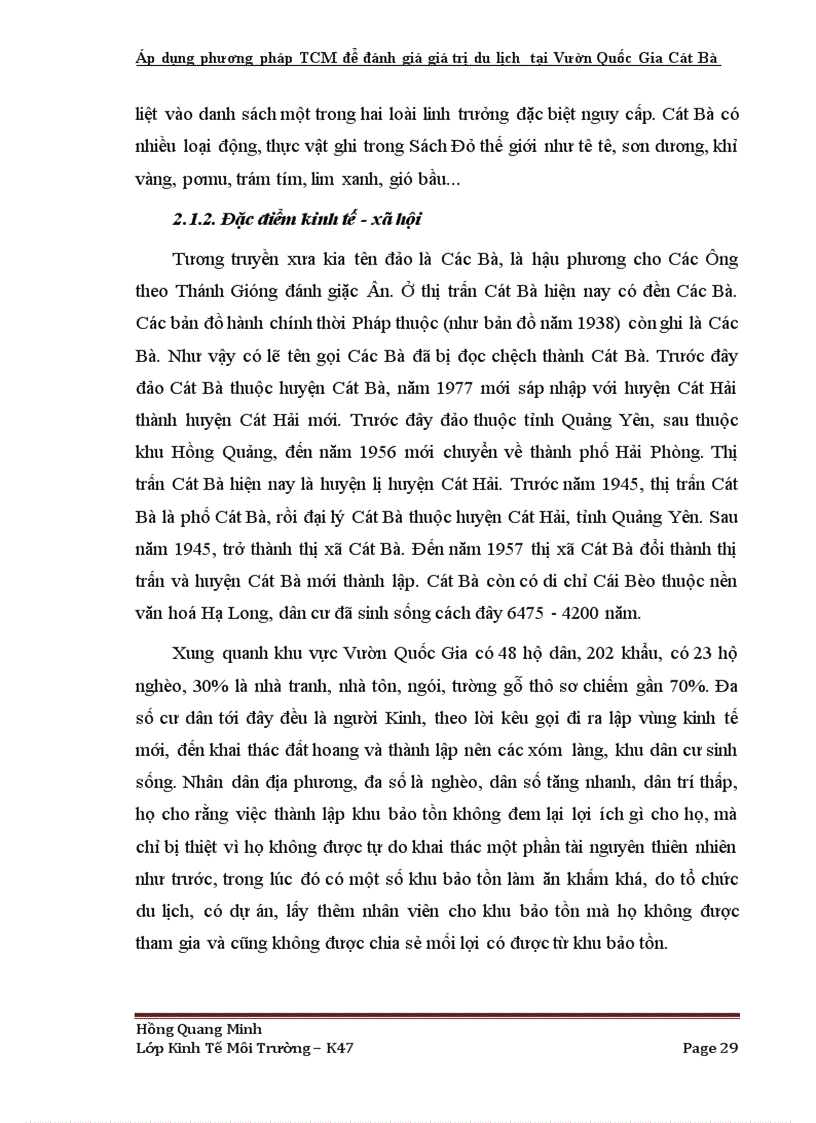 image for page Áp dụng phương pháp TCM để đánh giá giá trị du lịch tại Vườn Quốc Gia Cát Bà tp Hải Phòng 1