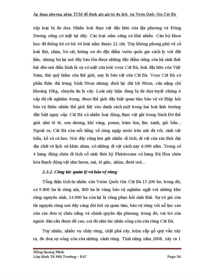 image for page Áp dụng phương pháp TCM để đánh giá giá trị du lịch tại Vườn Quốc Gia Cát Bà tp Hải Phòng 1