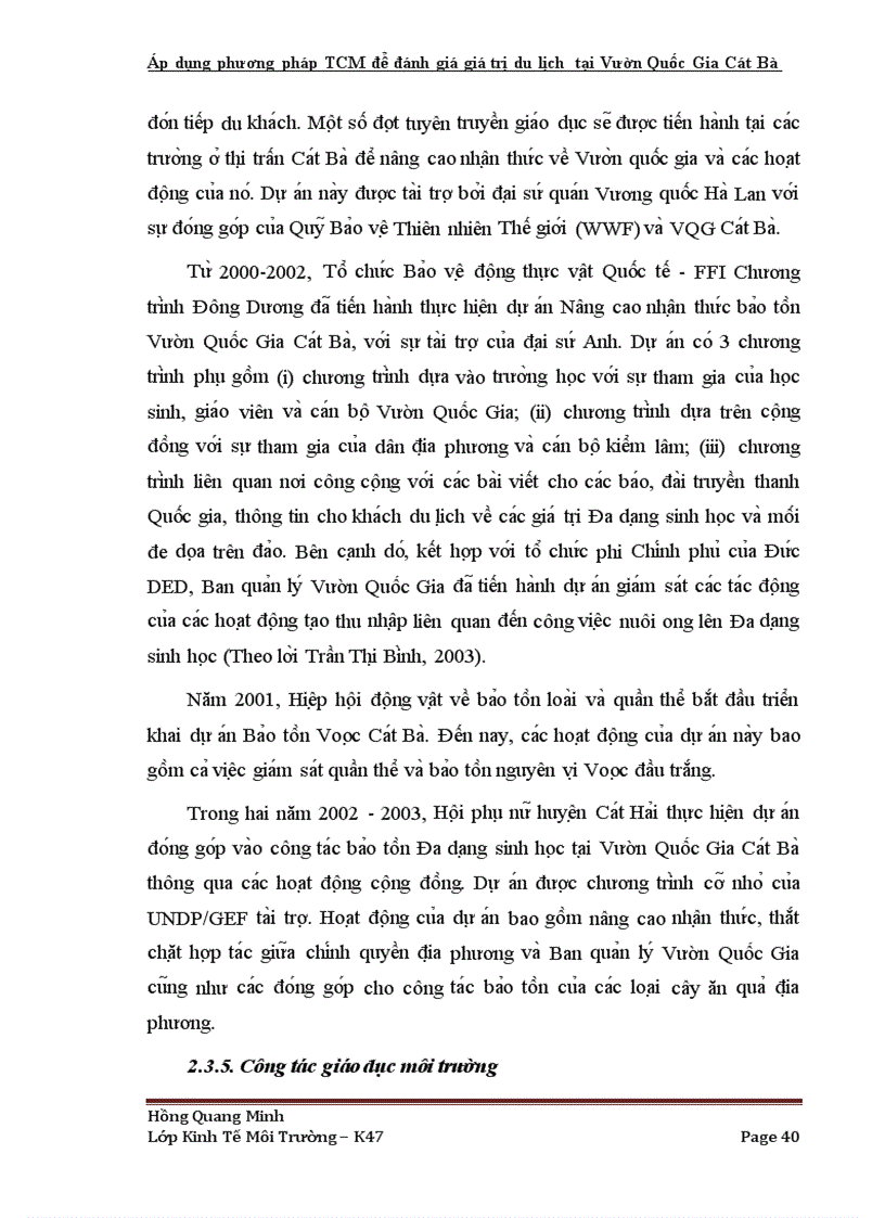 image for page Áp dụng phương pháp TCM để đánh giá giá trị du lịch tại Vườn Quốc Gia Cát Bà tp Hải Phòng 1