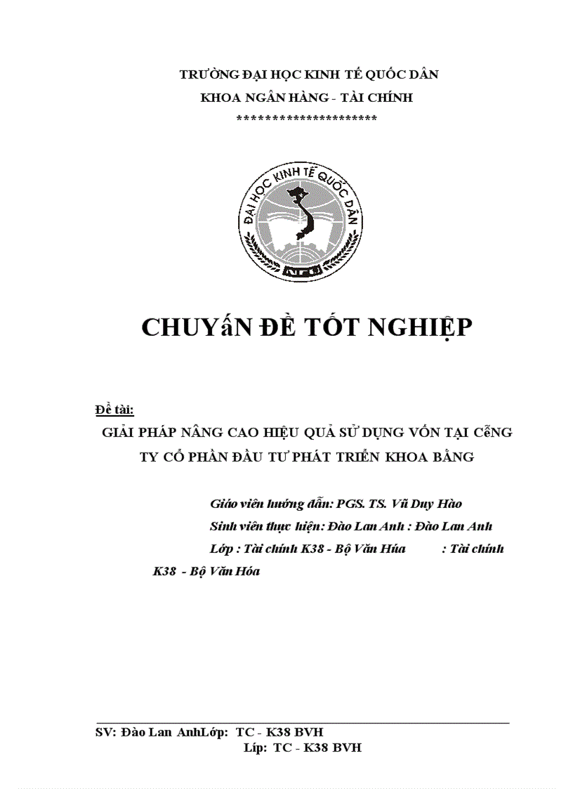 Giải pháp nâng cao hiệu quả sử dụng Vốn tại Công ty cổ phần Đầu Tư Phát Triển Khoa Bằng 1