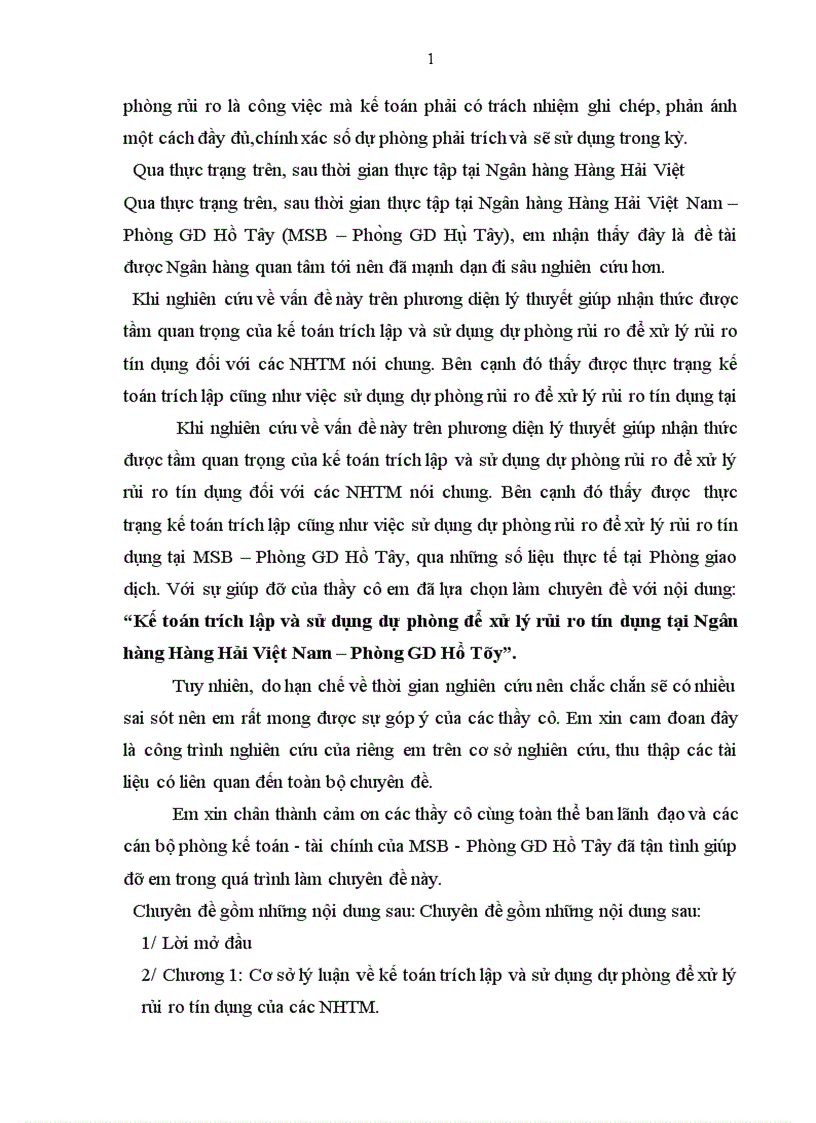 image for page Kế toán trích lập và sử dụng dự phòng để xử lý rủi ro tín dụng tại Ngân hàng Hàng Hải Việt Nam Phòng GD Hồ Tây