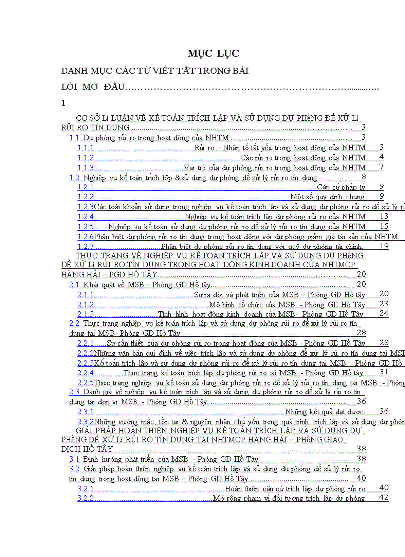 image for page Kế toán trích lập và sử dụng dự phòng để xử lý rủi ro tín dụng tại Ngân hàng Hàng Hải Việt Nam Phòng GD Hồ Tây
