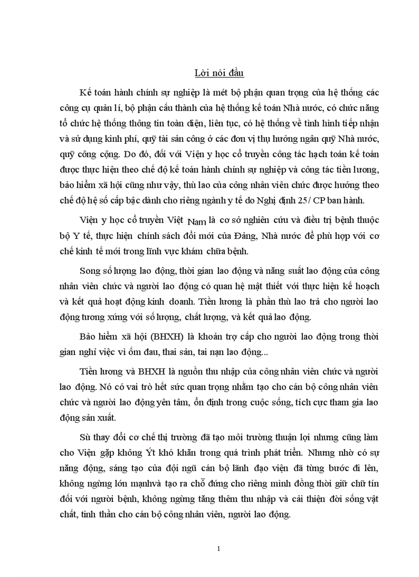 Công tác kế toán kế toán tiền lương và các khoản trích theo lương ở viện y học cổ truyền Việt Nam 1