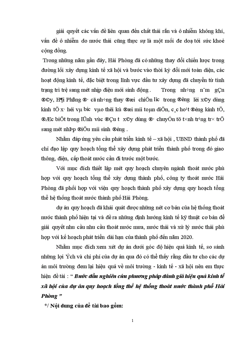 Bước đầu nghiên cứu phương pháp đánh giá hiệu quả kinh tế xã hội của dự án quy hoạch tổng thể hệ thống thoát nước thành phố Hải Phòng 1