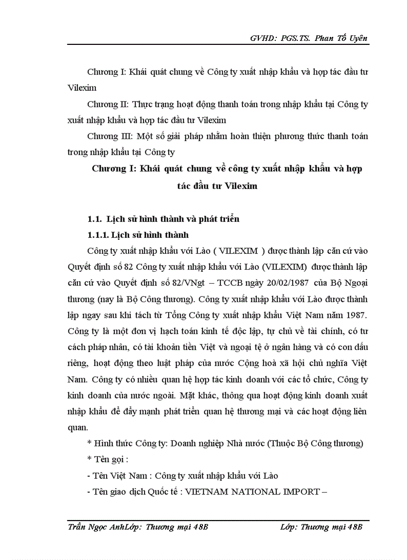Một số giải pháp hoàn thiện hoạt động thanh toán trong nhập khẩu hàng hóa tại Công ty xuất nhập khẩu và hợp tác đầu tư Vilexim