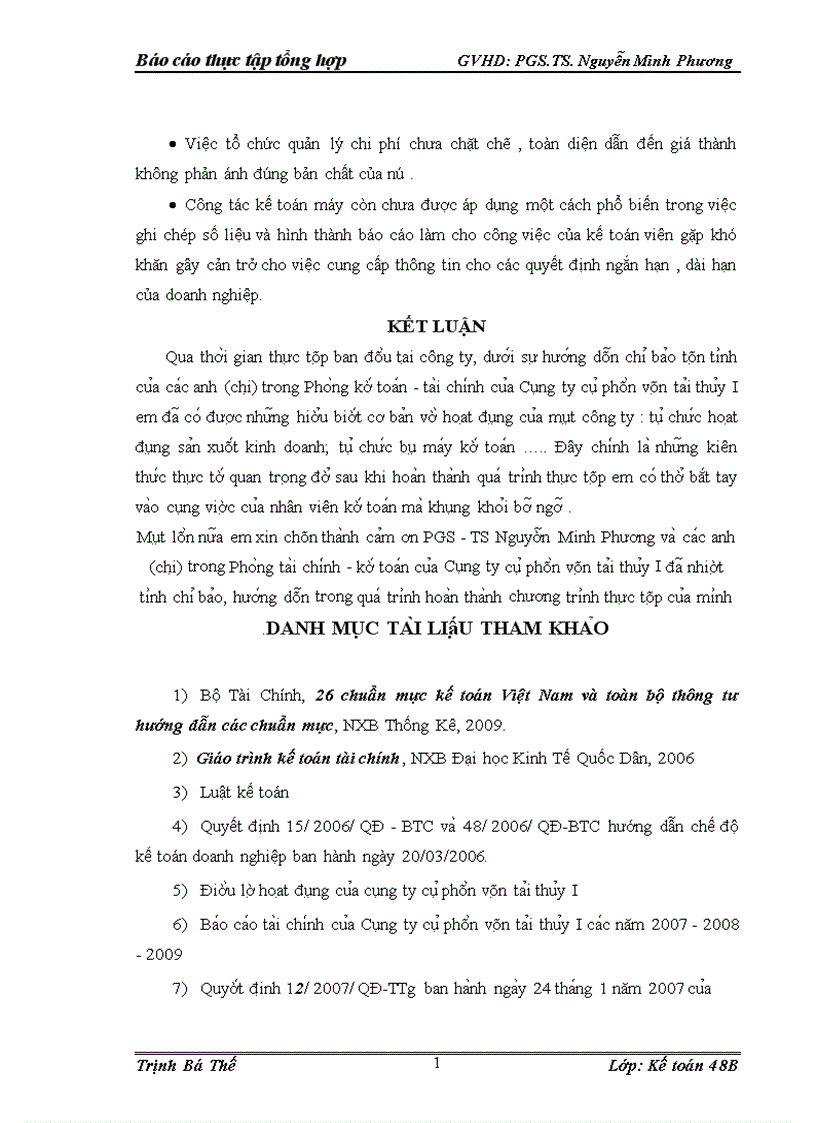 image for page Mô t sô đa nh gia vê hoa t đô ng sa n xuâ t kinh doanh va tô chư c ha ch toa n kê toa n ta i Công ty cô phâ n vâ n ta i thu y I