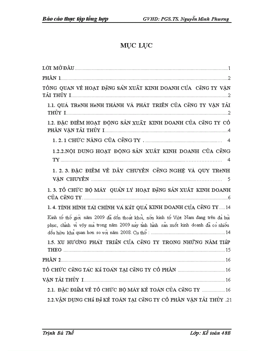 image for page Mô t sô đa nh gia vê hoa t đô ng sa n xuâ t kinh doanh va tô chư c ha ch toa n kê toa n ta i Công ty cô phâ n vâ n ta i thu y I