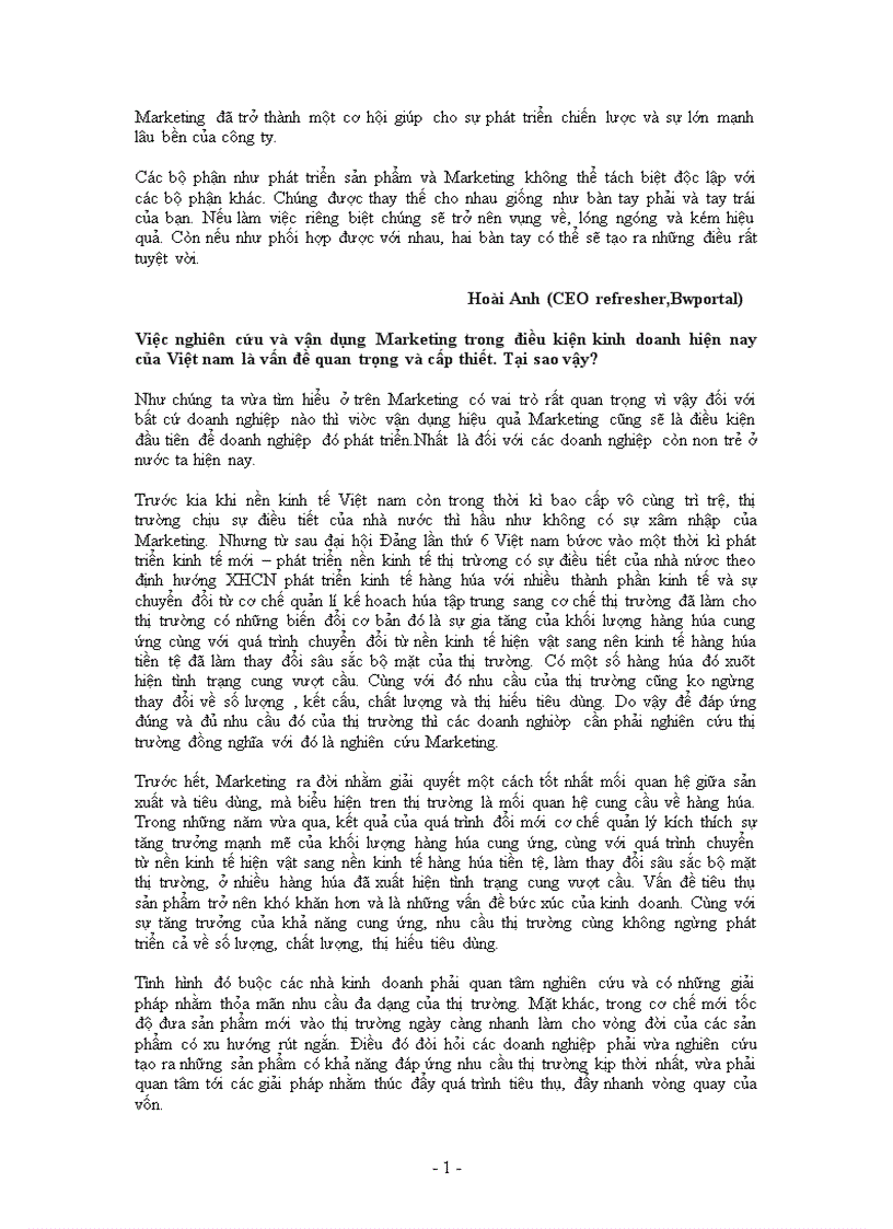 image for page Việc nghiên cứu và vận dụng Marketing trong điều kiện kinh doanh hiện nay của Việt nam