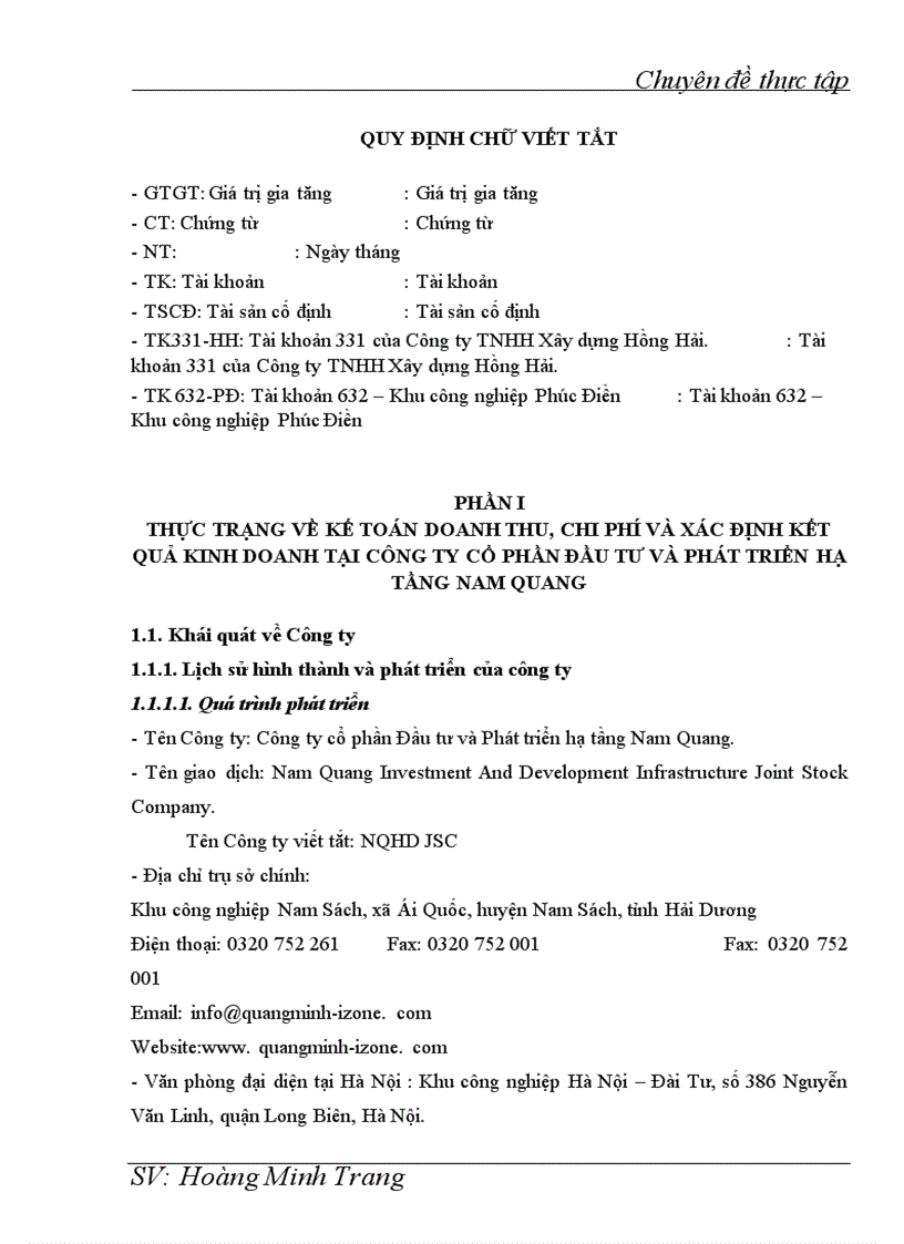 image for page Kế toán doanh thu chi phí và xác định kết quả kinh doanh tại Công ty cổ phần Đầu tư và Phát triển hạ tầng Nam Quang 1