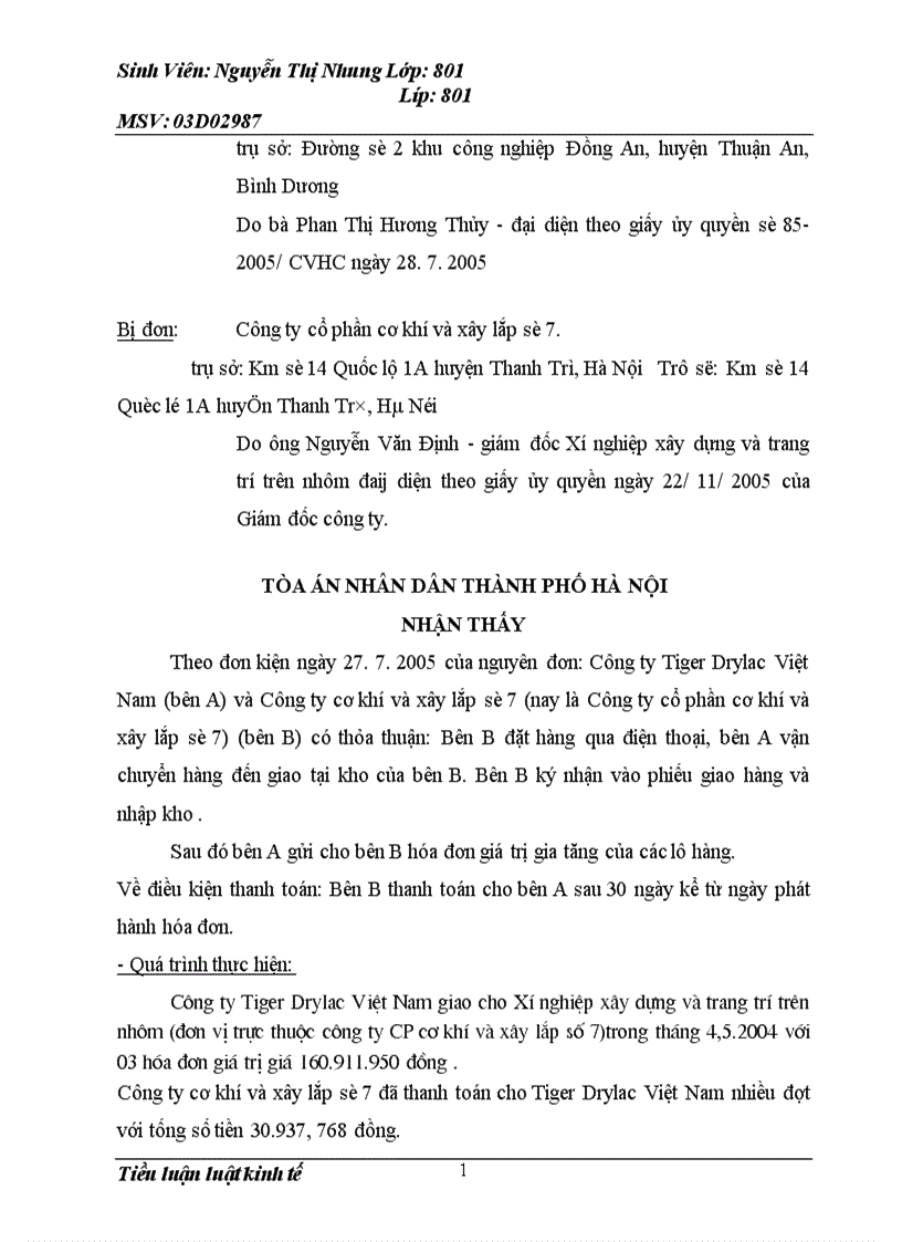 image for page Trình bày một bản hợp đồng mua bán hàng hóa giữa 2 công ty Việt Nam Quá trình thực hiện xảy ra tranh chấp đưa ra tòa thụ lý đã có phán quyết của tòa án Phân tích phán quyết của tòa án 1