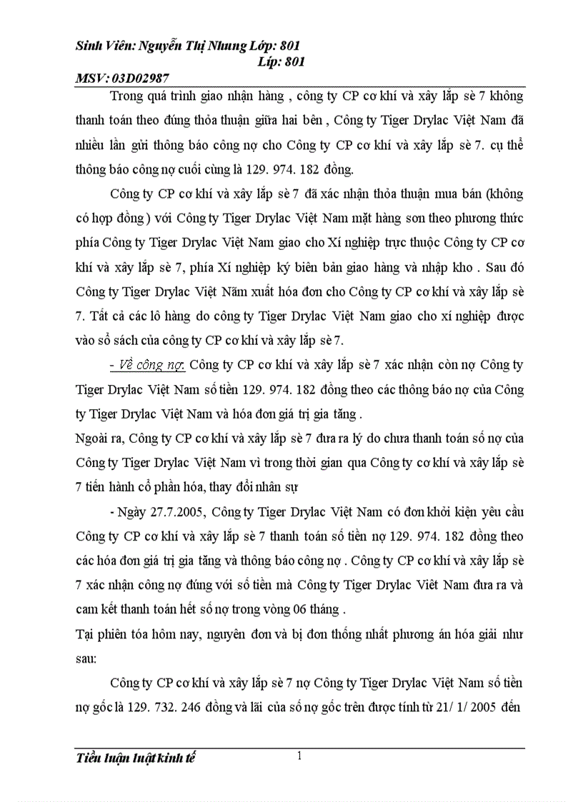 image for page Trình bày một bản hợp đồng mua bán hàng hóa giữa 2 công ty Việt Nam Quá trình thực hiện xảy ra tranh chấp đưa ra tòa thụ lý đã có phán quyết của tòa án Phân tích phán quyết của tòa án 1