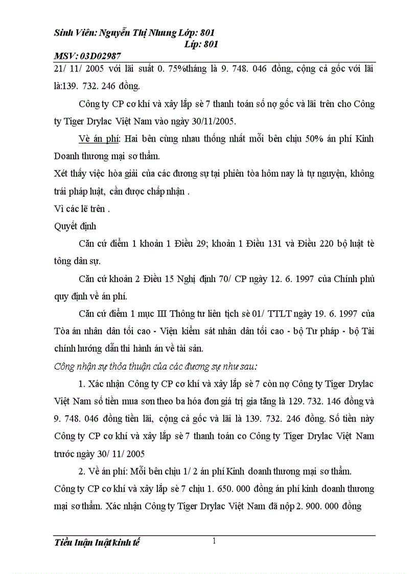 image for page Trình bày một bản hợp đồng mua bán hàng hóa giữa 2 công ty Việt Nam Quá trình thực hiện xảy ra tranh chấp đưa ra tòa thụ lý đã có phán quyết của tòa án Phân tích phán quyết của tòa án 1