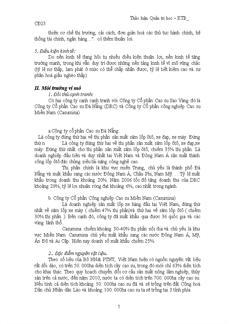 image for page Thảo luận Quản trị học tại Công ty cổ phần cao su sao vàng