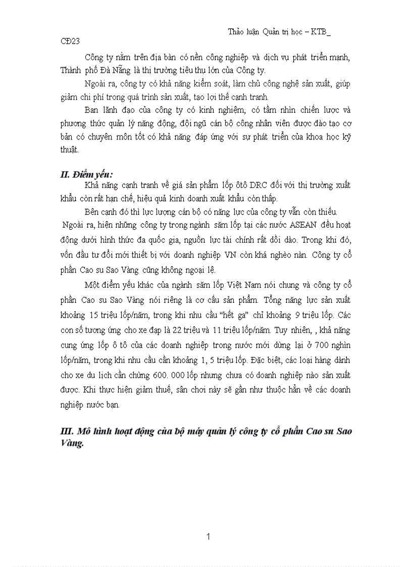 image for page Thảo luận Quản trị học tại Công ty cổ phần cao su sao vàng